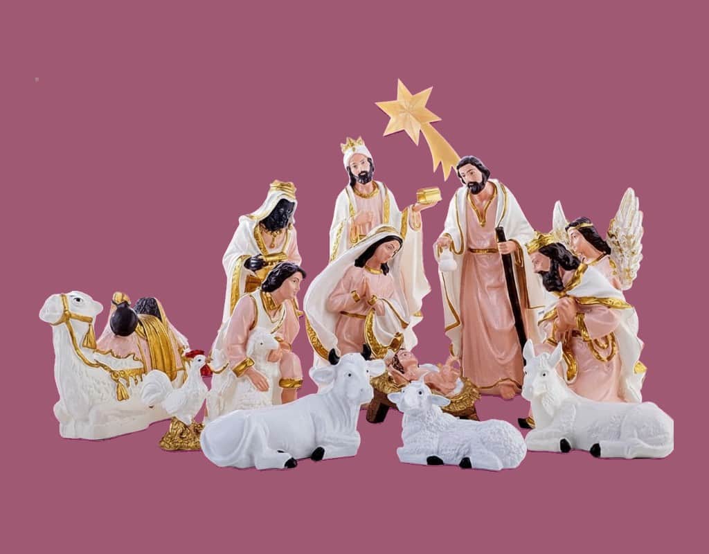 Presépio Natalino Branco/Salmão com 14 peças de 23cm